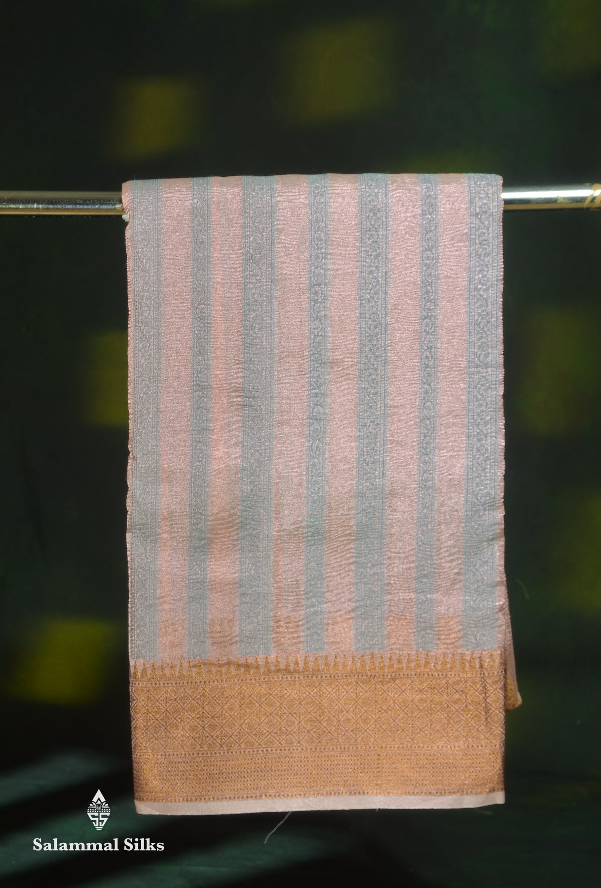 Premium Dark Peach Tissue Crush Fancy Saree With Traditional Border