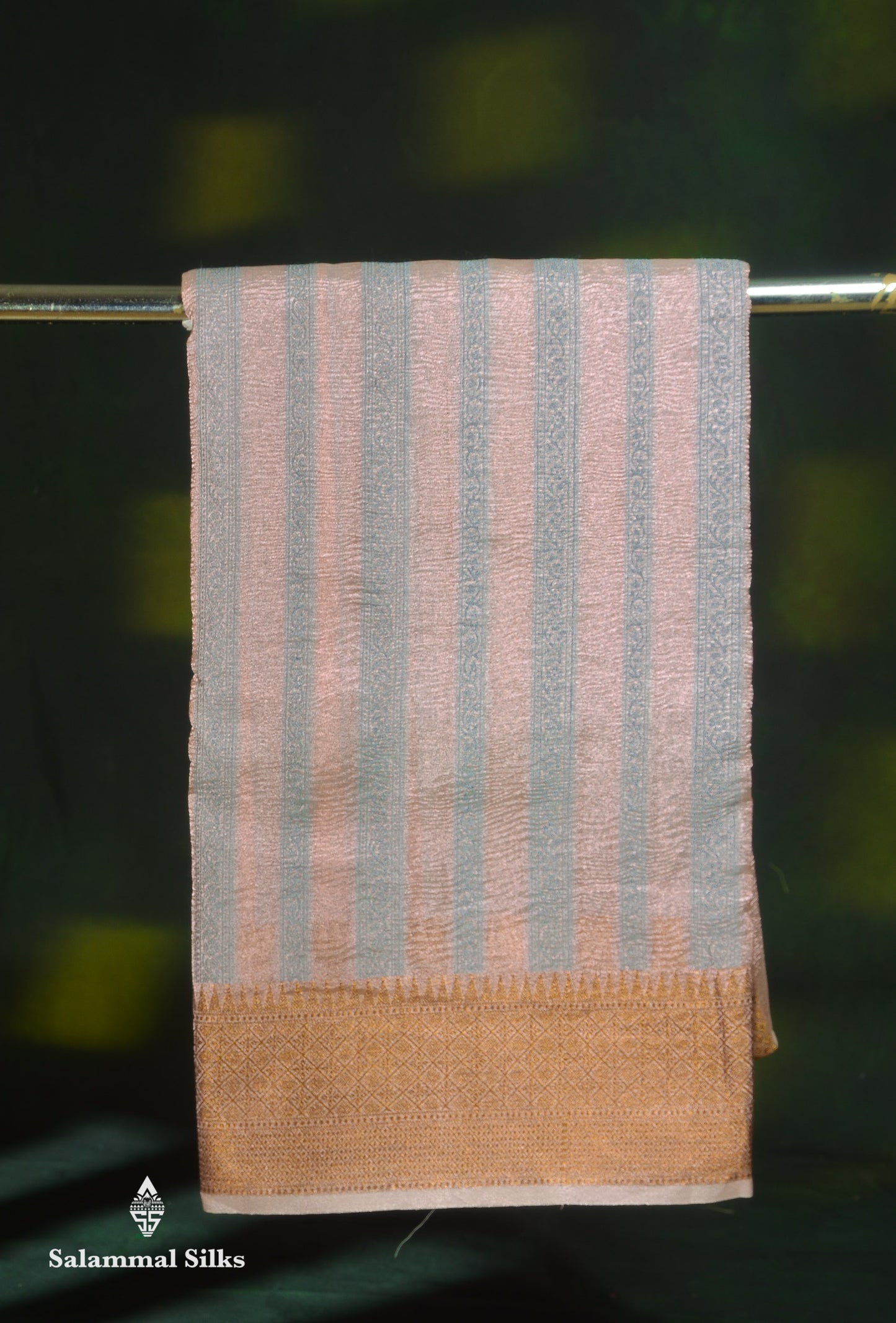 Premium Dark Peach Tissue Crush Fancy Saree With Traditional Border
