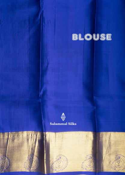 Kanjivaram Green Pure Silk Jacquard Saree With Ink Blue  Blouse