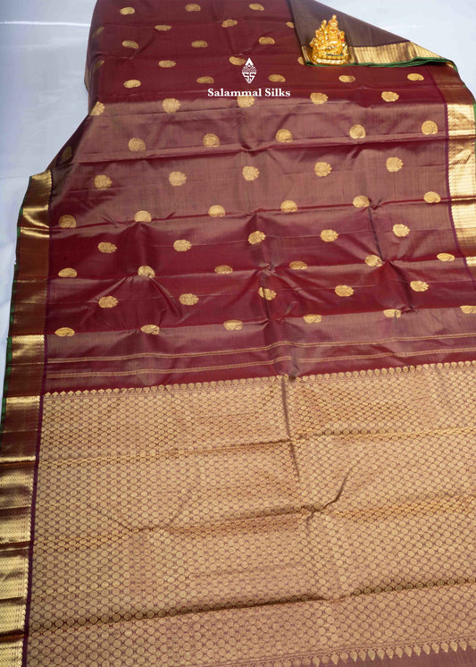 Kanjivaram Dark Brown Vairaoosi Beautiful Pure Silk Saree With Blouse