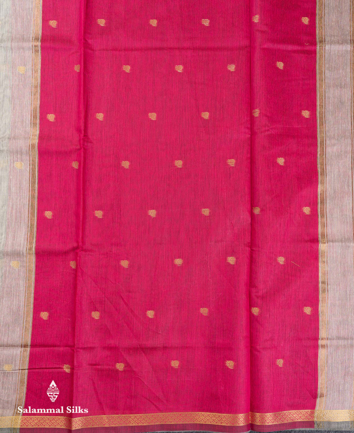 Maheshwari Cotton Saree - Grey Colour Body Zari Butta With Contrast Pink Blouse