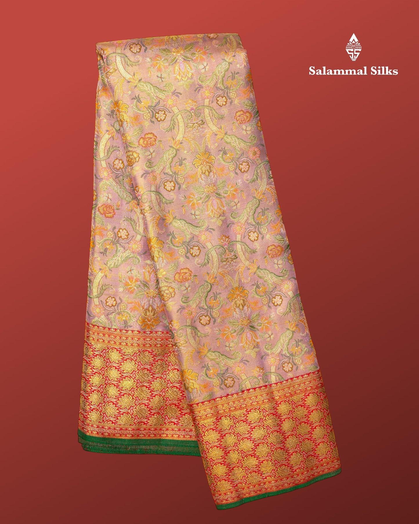 Exclusive Bridal Lavender Colour Kanjivaram Pure Silk Saree Pure Silver Zari Saree with Contrast Red Border