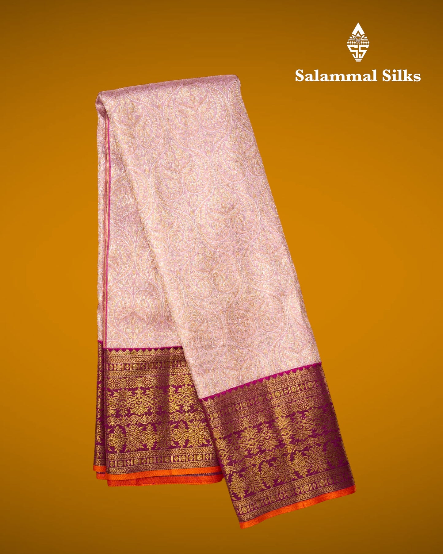 Exclusive Bridal Lavender Colour Kanjivaram Pure Silk Saree Pure Silver Zari Saree with Contrast Vadamalli Border