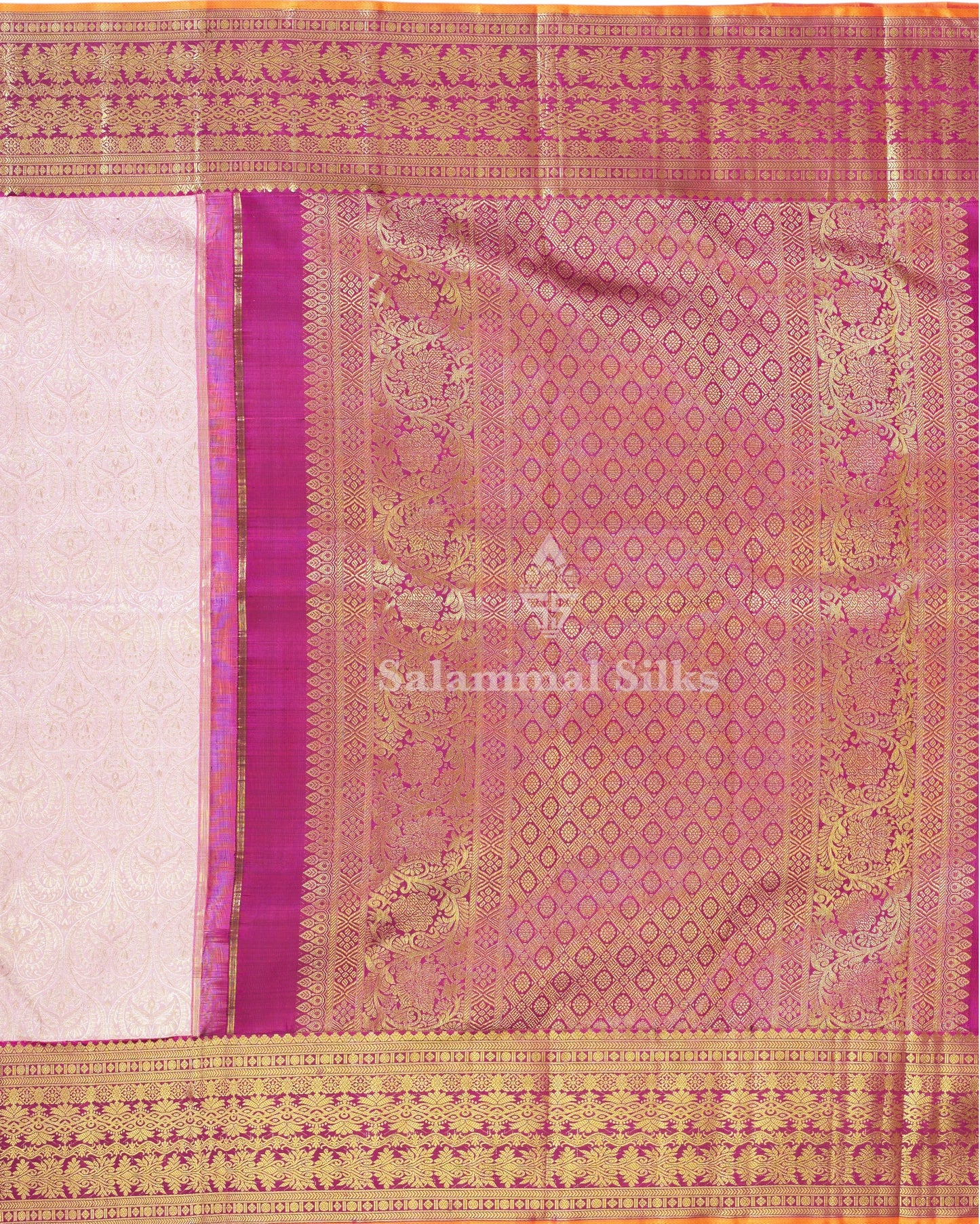Exclusive Bridal Lavender Colour Kanjivaram Pure Silk Saree Pure Silver Zari Saree with Contrast Vadamalli Border
