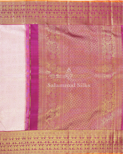 Exclusive Bridal Lavender Colour Kanjivaram Pure Silk Saree Pure Silver Zari Saree with Contrast Vadamalli Border