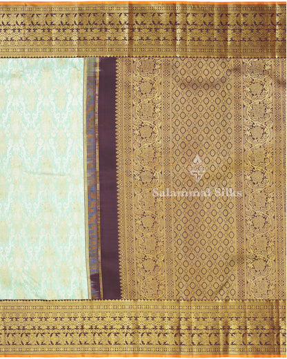 Exclusive Bridal Pastel Green Colour Kanjivaram Pure Silk Saree Pure Silver Zari Saree with Contrast Border