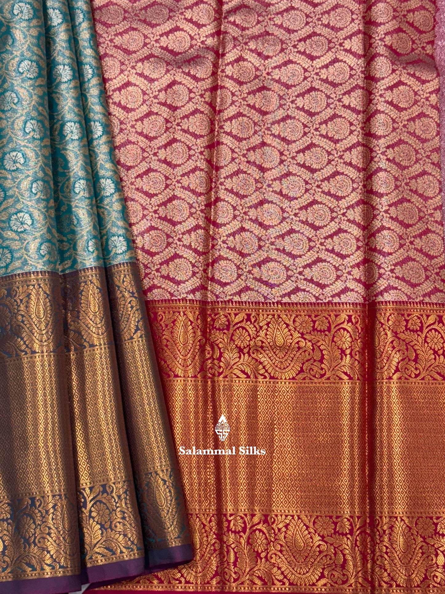 Light Green Tissue Beautiful Semi  Silk Saree With Blouse