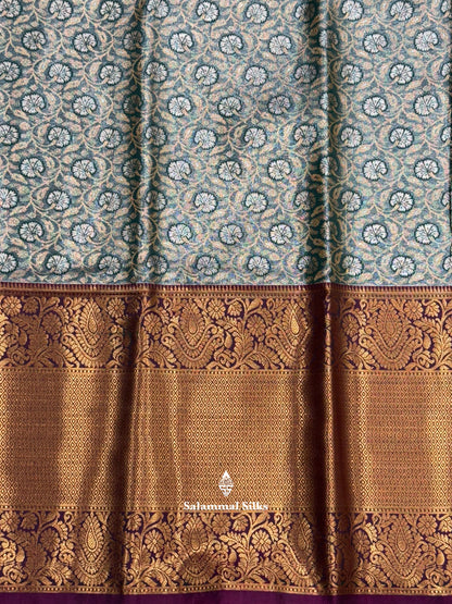 Light Green Tissue Beautiful Semi  Silk Saree With Blouse