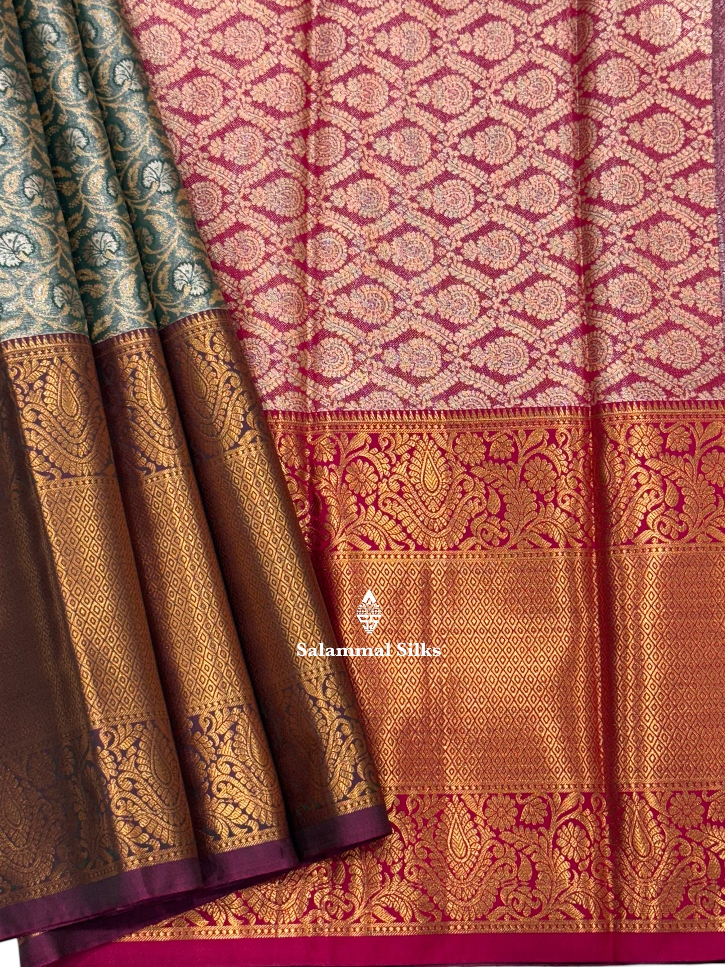 Light Green Tissue Beautiful Semi  Silk Saree With Blouse