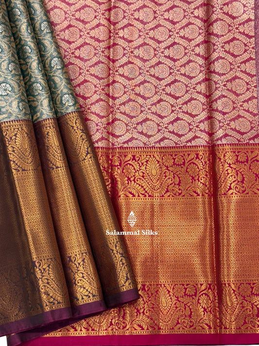 Light Green Tissue Beautiful Semi  Silk Saree With Blouse