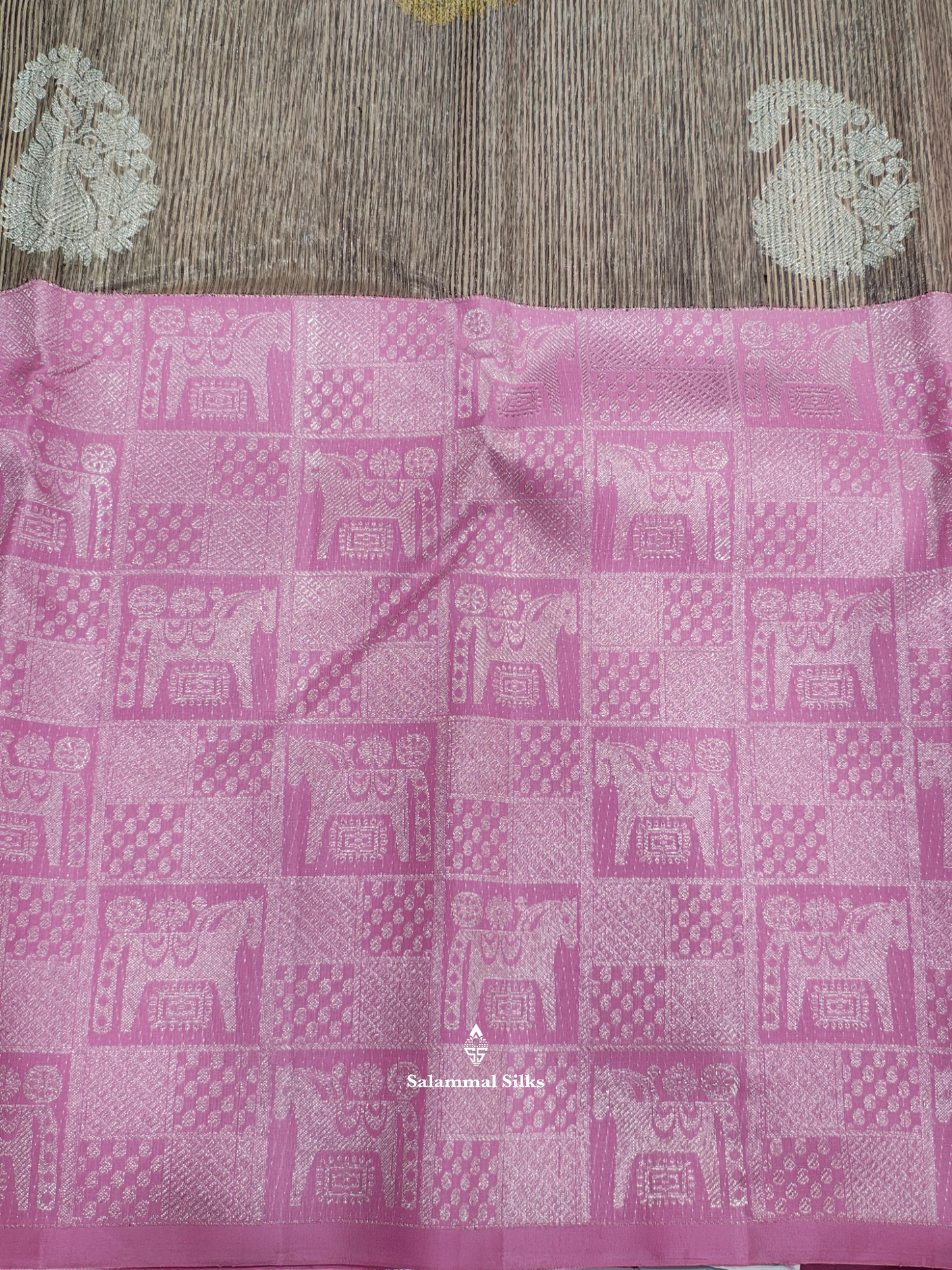 Kanjivaram Korvai Peach Brown Pure Silk Saree With One Side Baby Pink Border