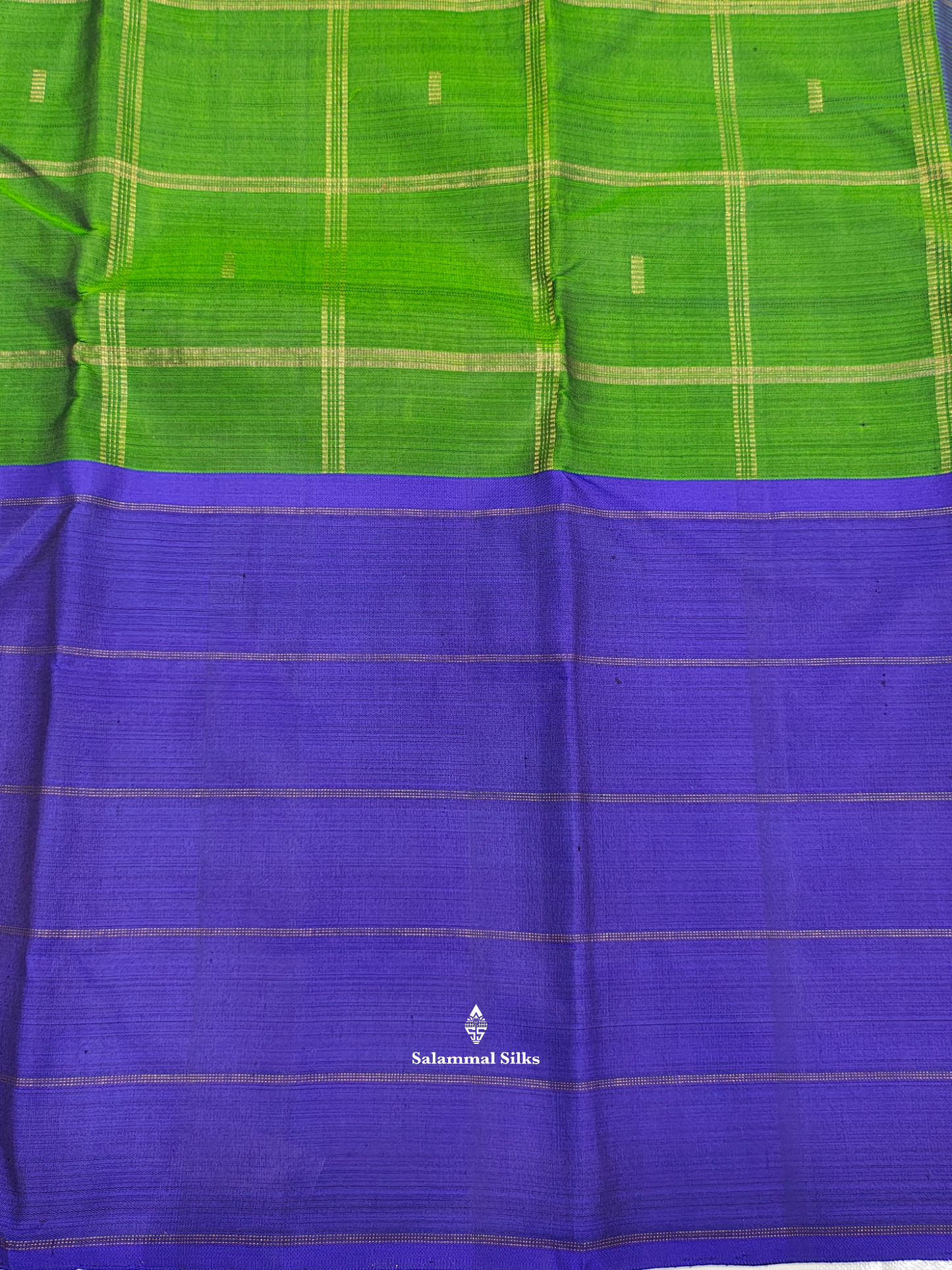 Kanjivaram Pure Silvar Zari Olive Green Cheks Pure Silk Saree With Royal Blue Border