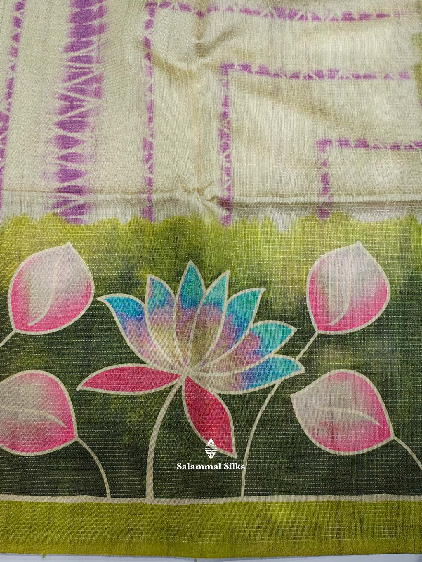 Cream With Olive Green Beautiful Kalamkari Fancy Saree With Blouse