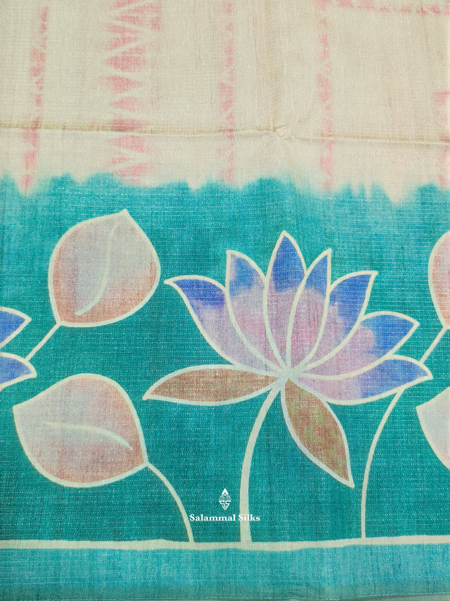 Cream With Sea Green Beautiful Kalamkari Fancy Saree With Blouse