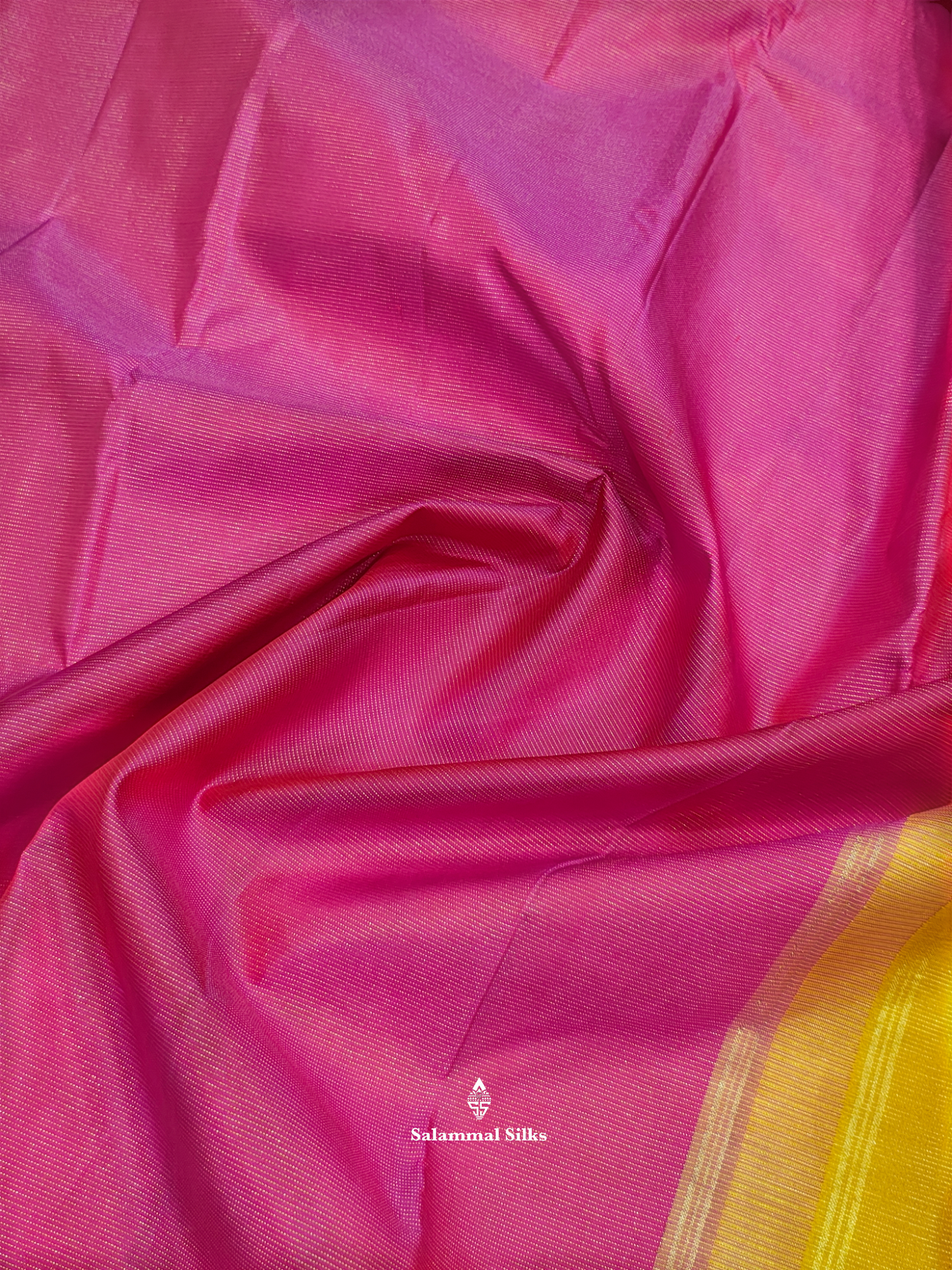 Kanjivaram Reddish Pink Traditional Pure Silk Saree With Mango Yellow Border