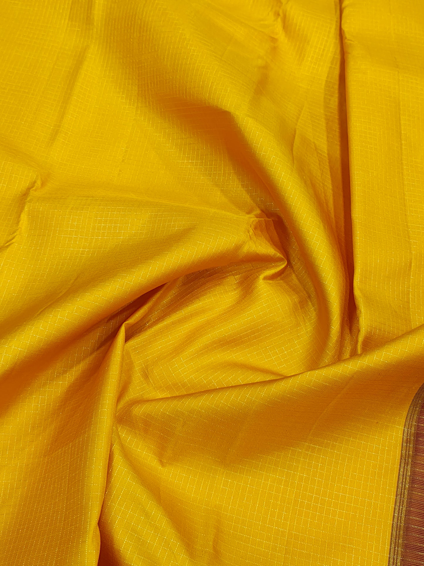 Kanjivaram Korvai Mango Yellow Checks Traditional Pure Silk Saree With MaroonBorder