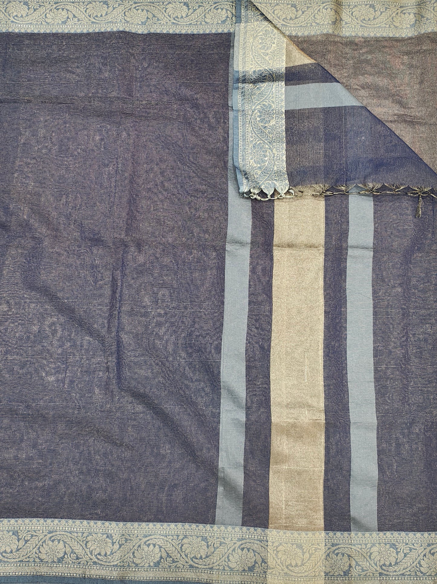 Navy Blue Vairaoosi Beautiful Linen Fancy Saree With Blouse