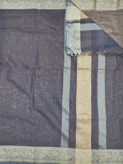 Navy Blue Vairaoosi Beautiful Linen Fancy Saree With Blouse