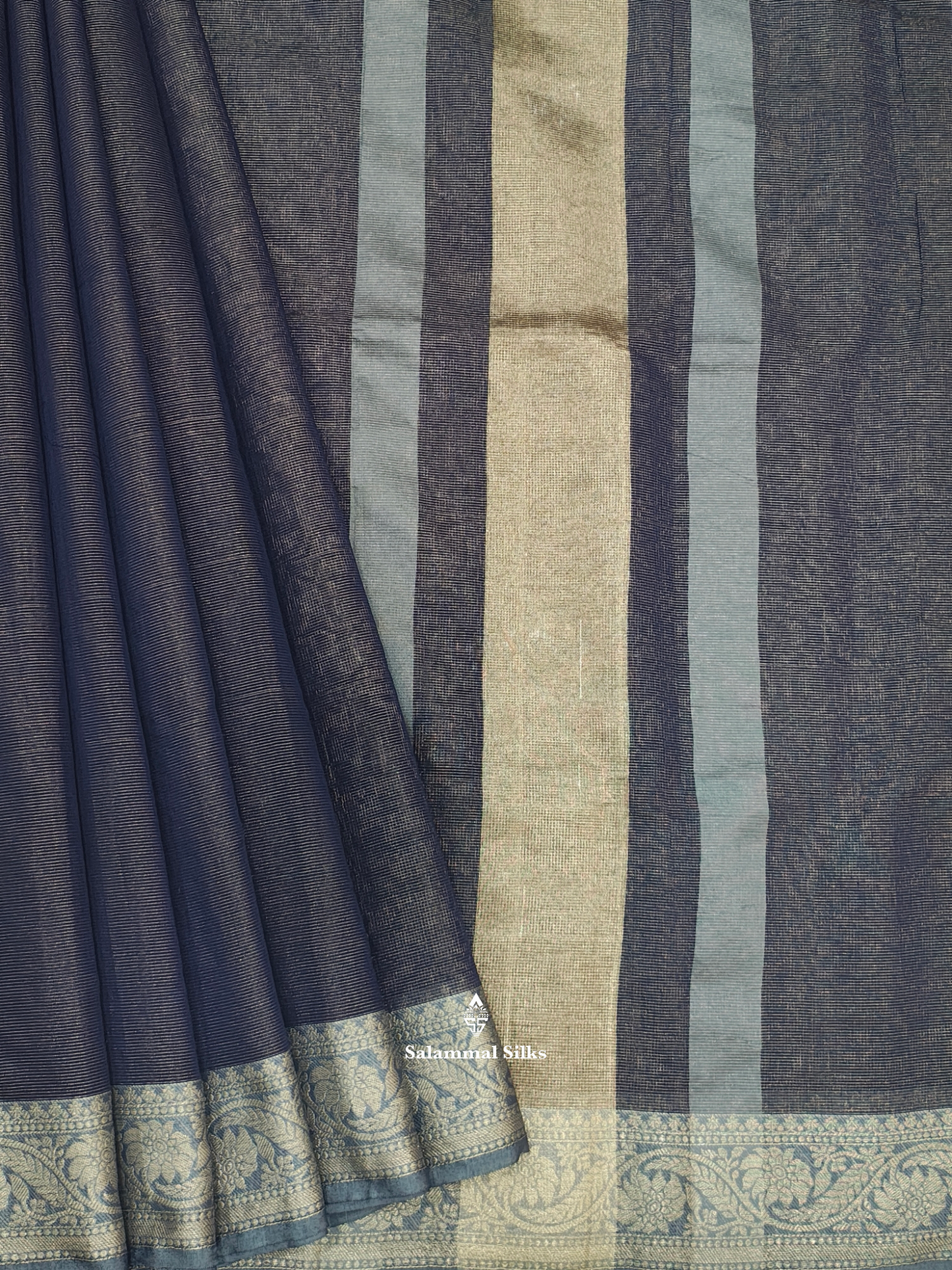 Navy Blue Vairaoosi Beautiful Linen Fancy Saree With Blouse