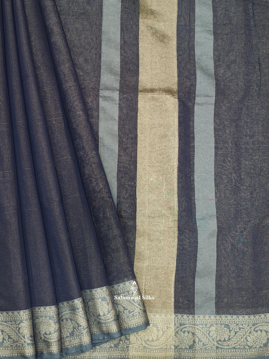 Navy Blue Vairaoosi Beautiful Linen Fancy Saree With Blouse