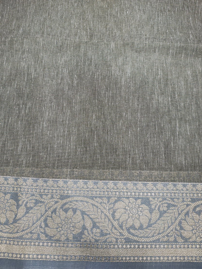 Beige Green Vairaoosi Beautiful Linen Fancy Saree With Blouse