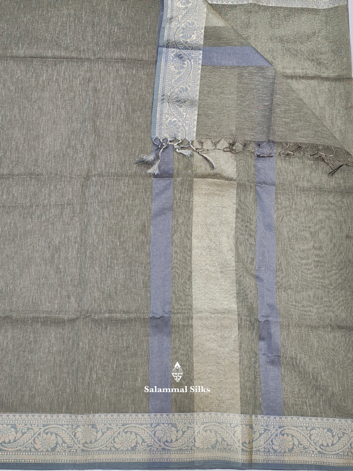 Beige Green Vairaoosi Beautiful Linen Fancy Saree With Blouse