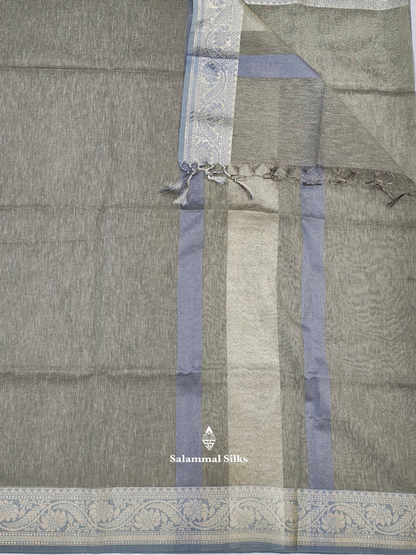 Beige Green Vairaoosi Beautiful Linen Fancy Saree With Blouse