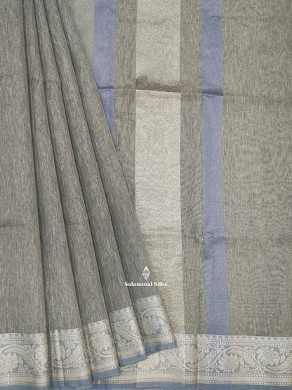 Beige Green Vairaoosi Beautiful Linen Fancy Saree With Blouse