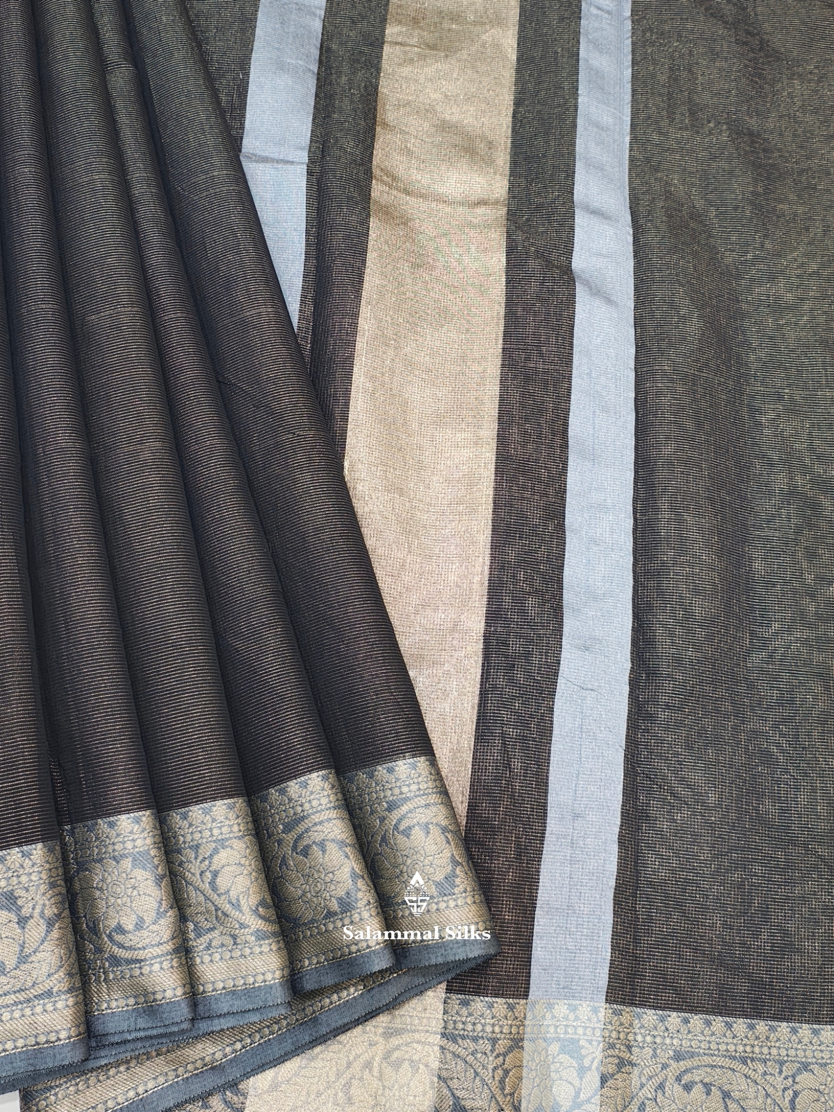 Black Vairaoosi Beautiful Linen Fancy Saree With Blouse