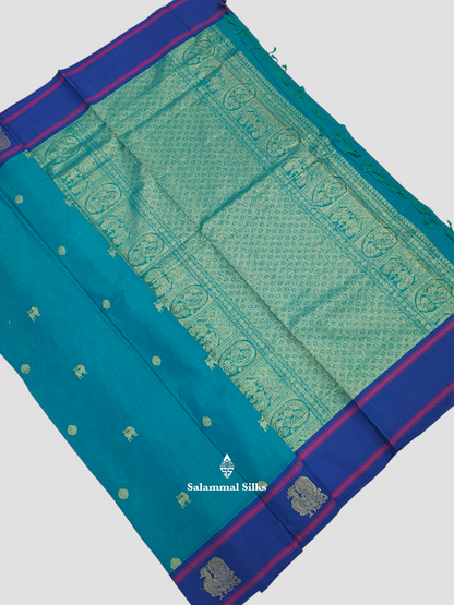 Parrot Green Beautiful Pure Cotton With Magenta Rose Border
