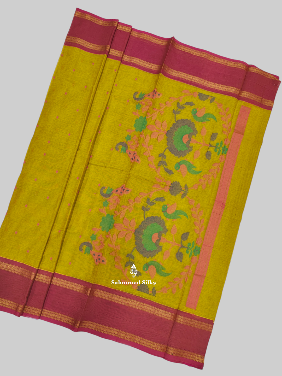 Lemon Yellow Beautiful Pure Cotton With Light Maroon Border