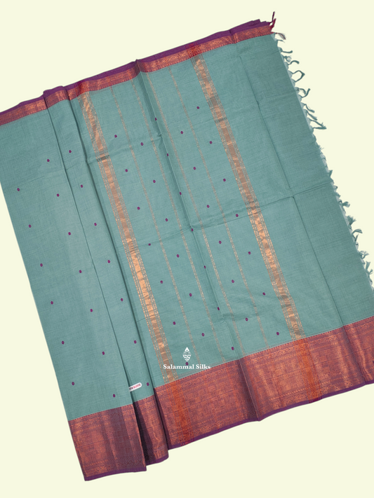 Ice Blue Beautiful Pure Cotton Thread Work Buttas With Copper Zari Border