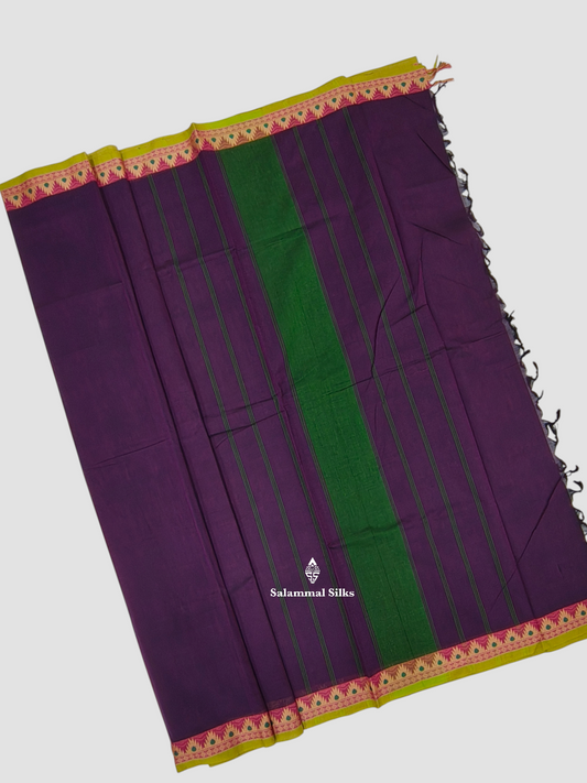 Violet Beautiful Pure Cotton With Tread Work Temple Border