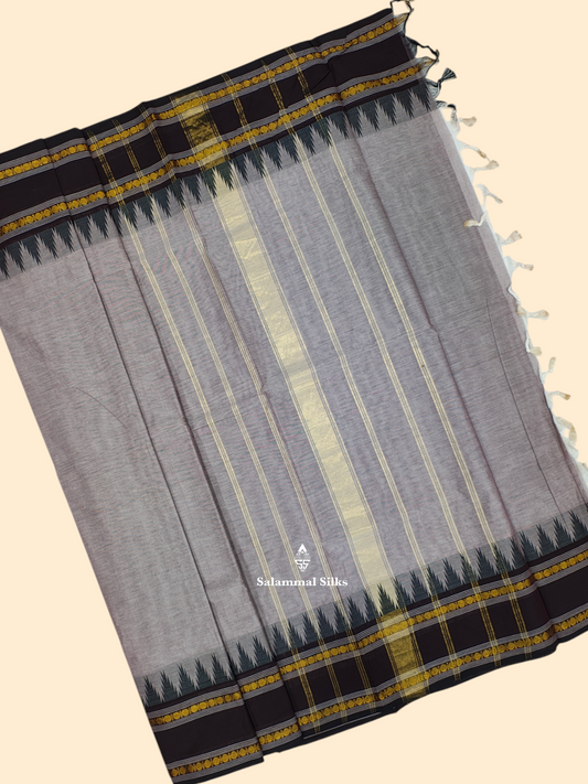 Ash Traditional Temple Border Pure Cotton With Blouse