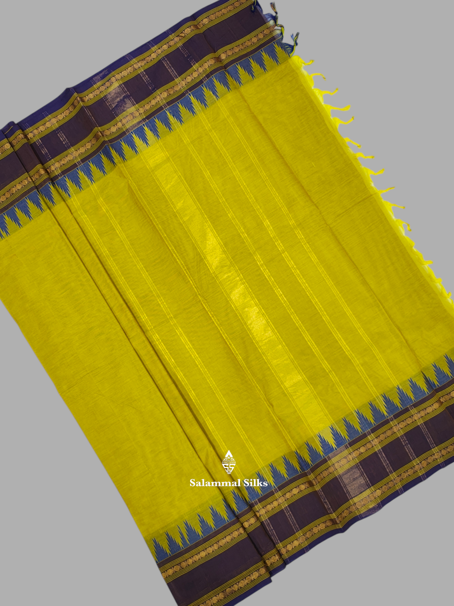 Ash Traditional Temple Border Pure Cotton With Blouse