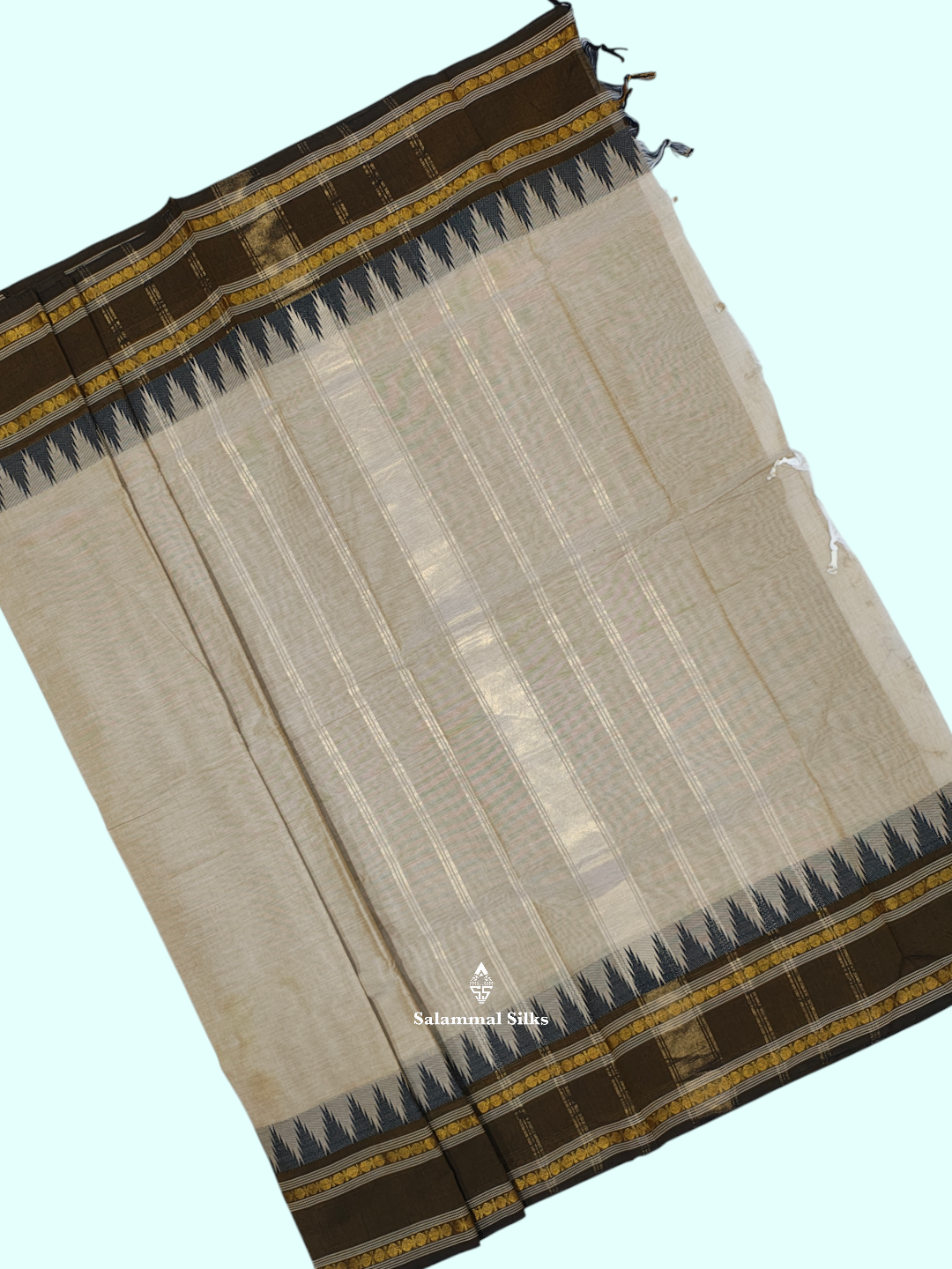 Ash Traditional Temple Border Pure Cotton With Blouse