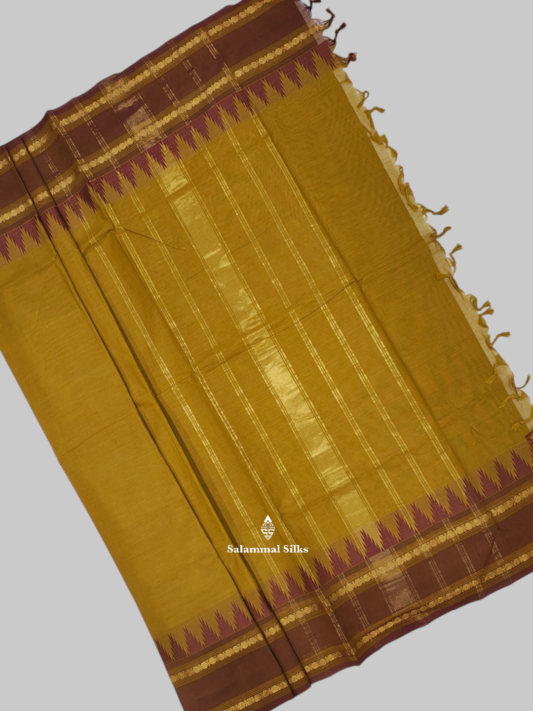 Ash Traditional Temple Border Pure Cotton With Blouse