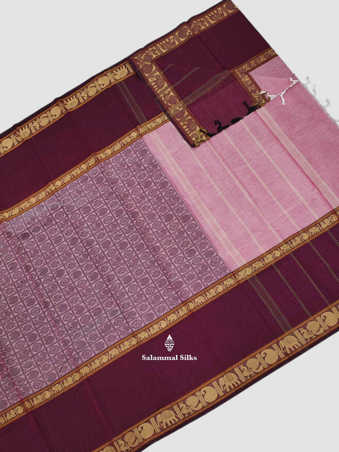 Kanjivaram Violet Beautiful Traditional Pure Cotton Saree With Magernta Rose Border