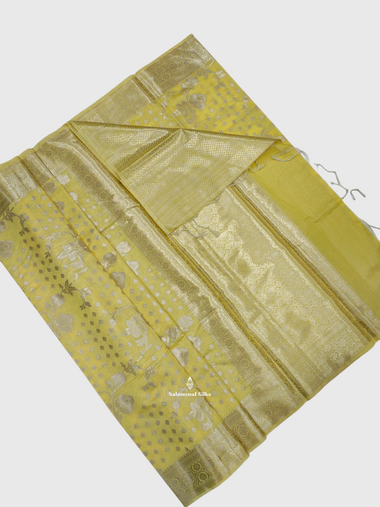 Lemon Yellow Grand Fancy Saree With Blouse