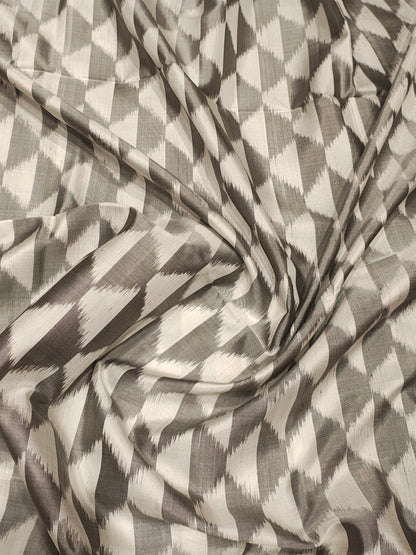 White Ash Beautiful Ikkat Fancy Pure Soft Silk Saree With Black Border