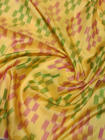 Lemon Yellow Beautiful ikkat Fancy Pure Soft Silk Saree With Brown Border