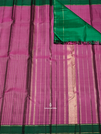 Pure Zari Magenta Kanjivaram Pure Silk Saree With Bottle Green Border