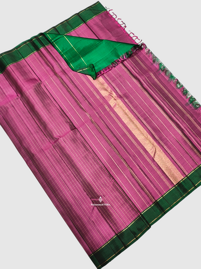 Pure Zari Magenta Kanjivaram Pure Silk Saree With Bottle Green Border
