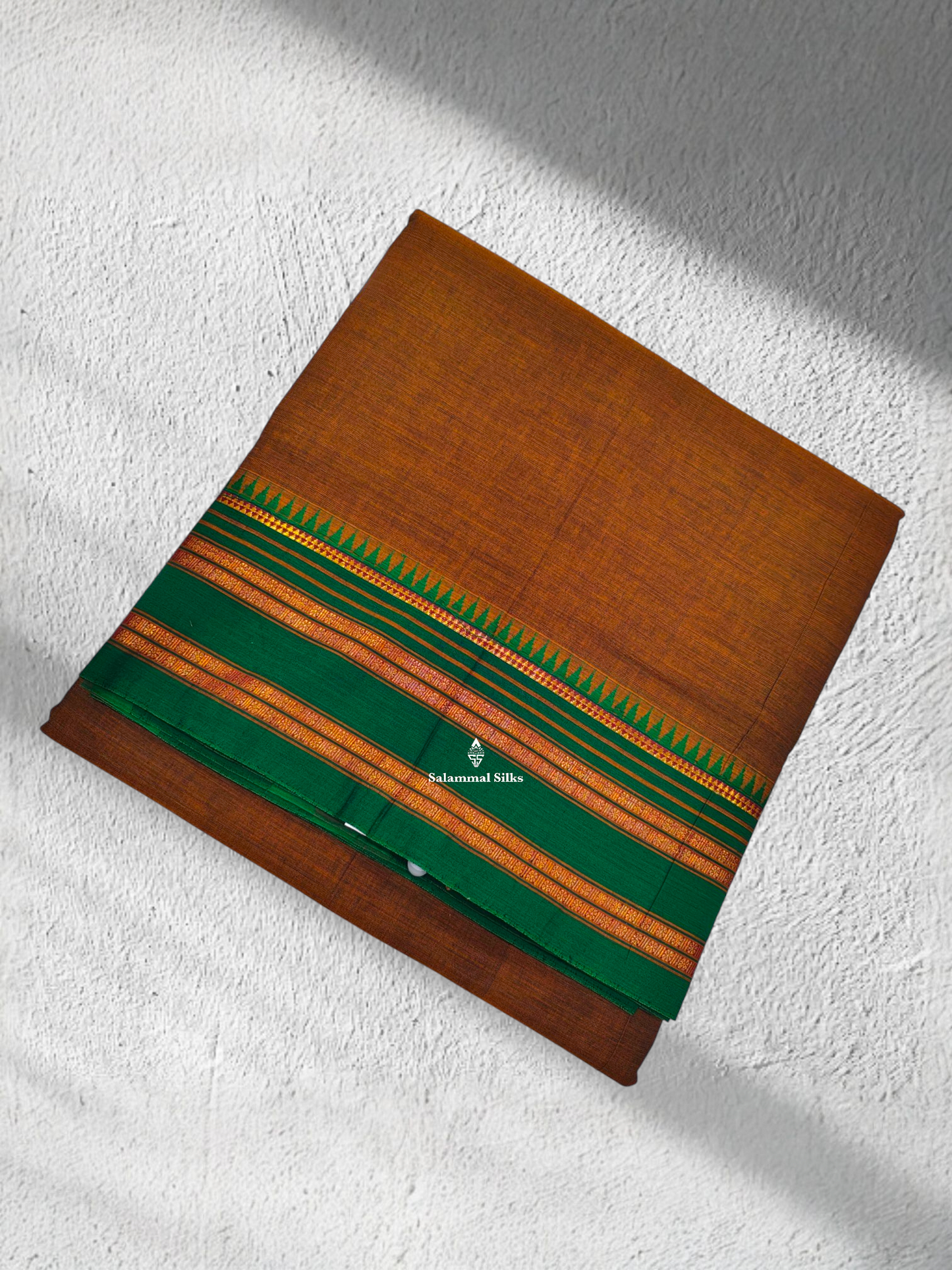 9 Yards Beautiful Olive Mustard Pure Cotton Saree With Green Border