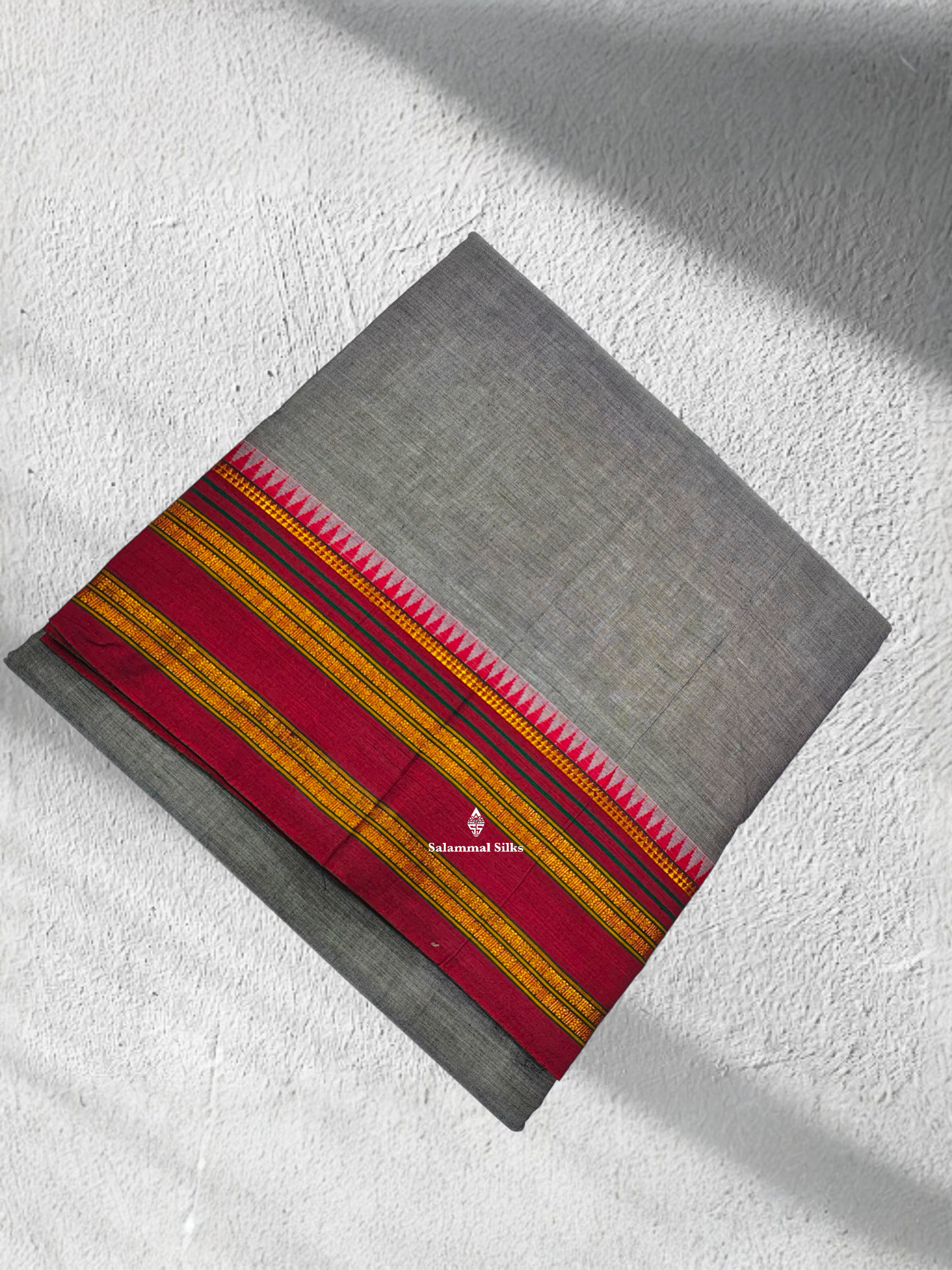 9 Yards Beautiful Grey Pure Cotton Saree With Maroon Border