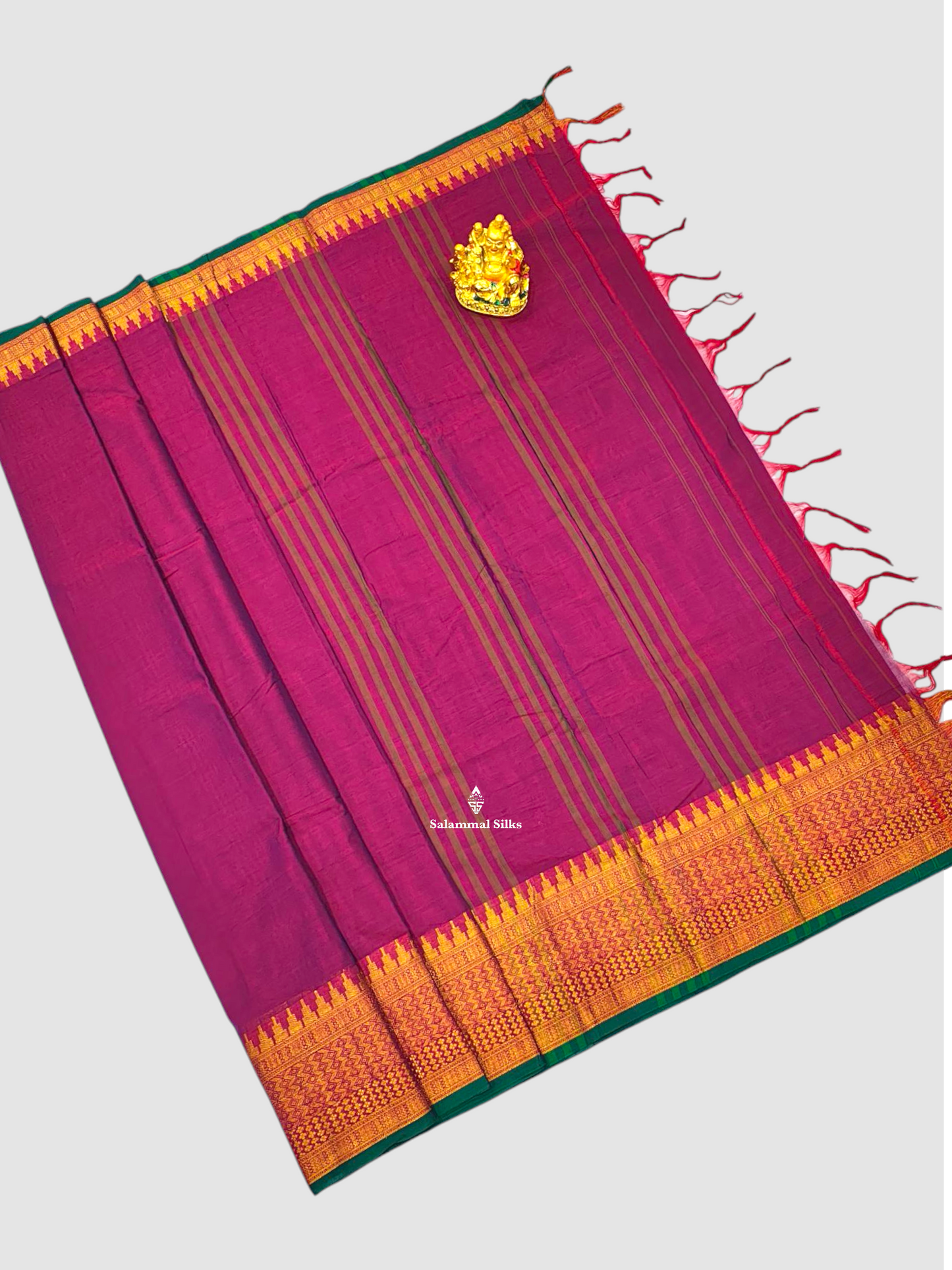 9 Yards Beautiful Violet Pure Cotton Saree With Gold Zari Border