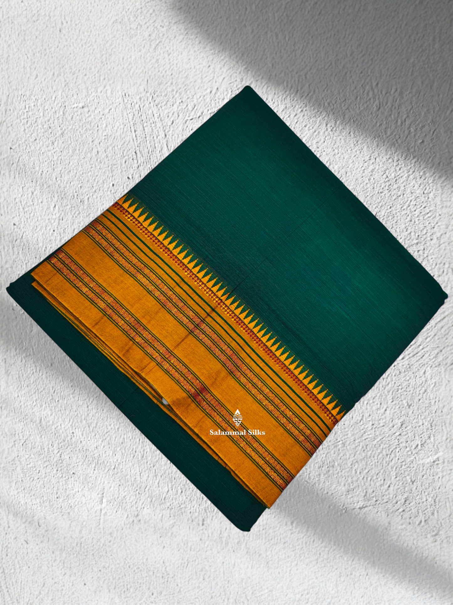 9 Yards Beautiful  Bottle Green Pure Cotton Saree With Mustard Yellow Border