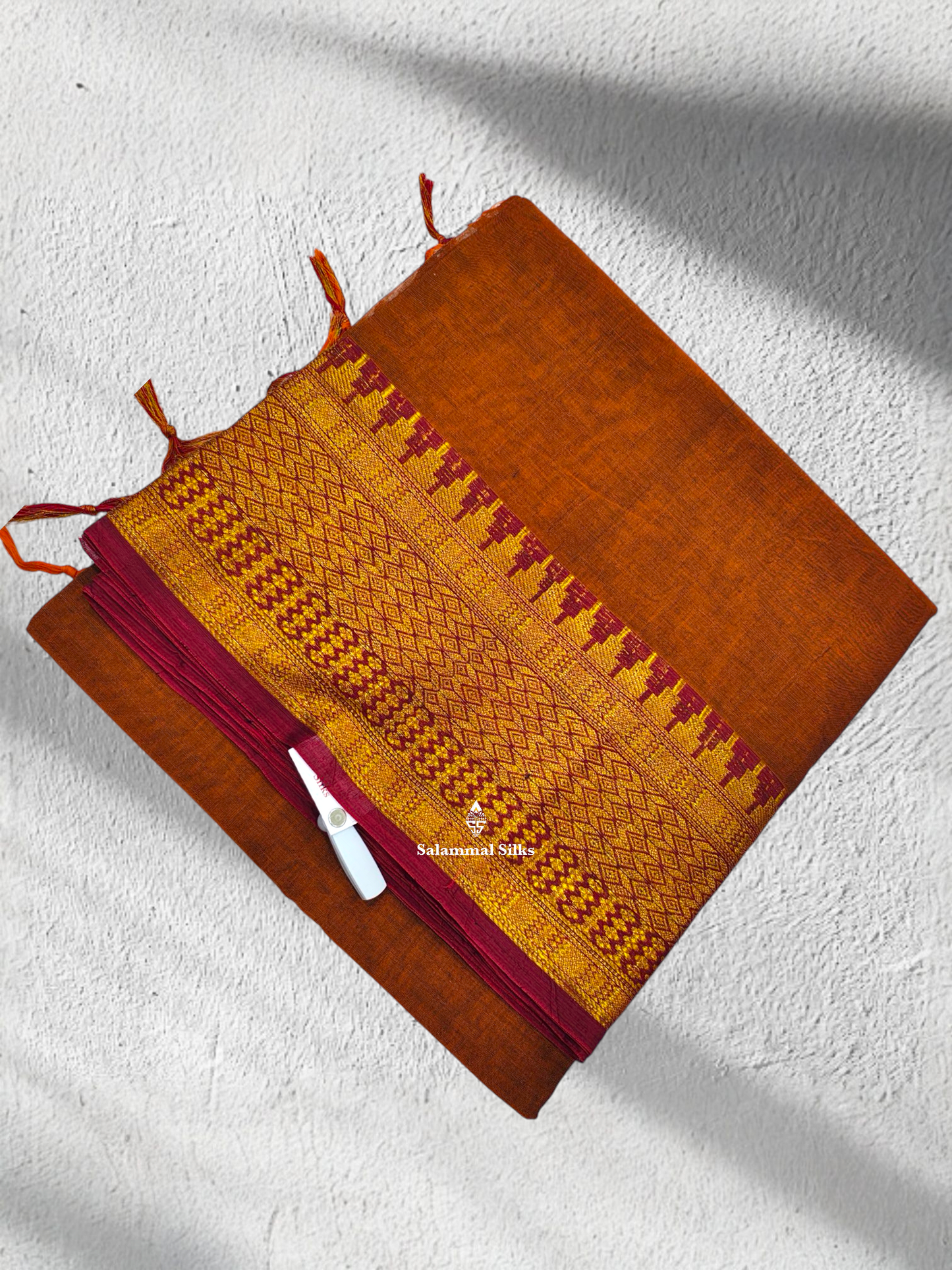 9 Yards Beautiful olive Brown Pure Cotton Saree With Gold Zari Border