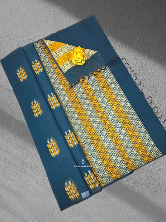 Olive Blue Beautiful Fancy Pure Cotton Saree With Border