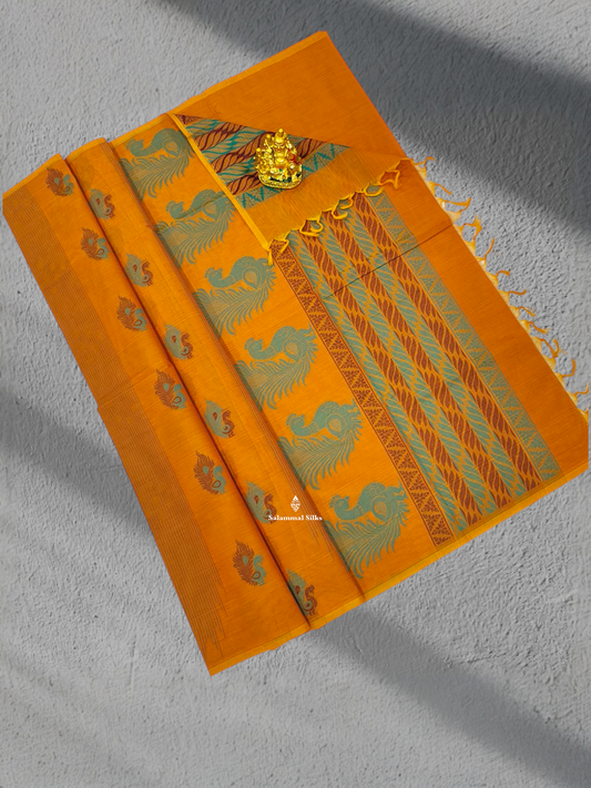 Mustard Yellow Beautiful Fancy Pure Cotton Saree With Blouse